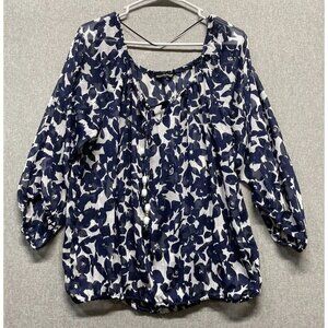 Madison Paige Women's Sheer 3/4 Sleeve Navy & White Blouse, Size XLarge